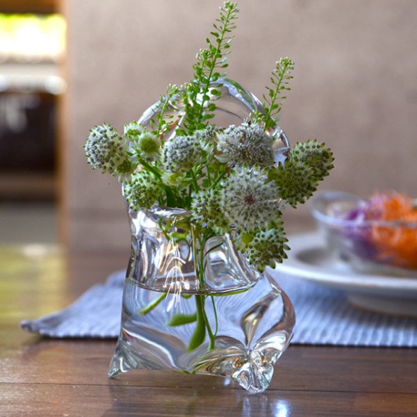 ガラス 三つ足手付花入 作家「 原光弘 」