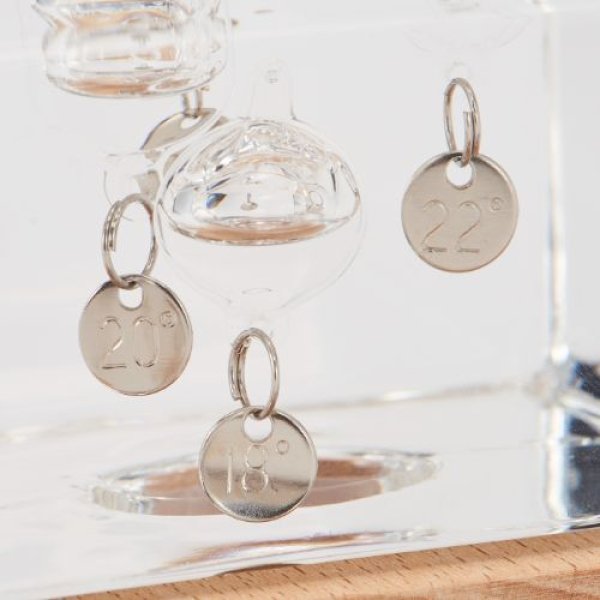 ガラスフロート温度計 ハウス 家 ガリレオ温度計 インテリア ガラス 木製 おしゃれ ナチュラル 北欧 浮き球 サイエンス 科学 ギフト プレゼント Fun Science 333-217